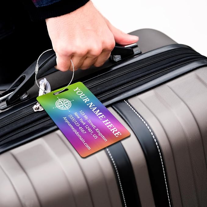 Personalized Luggage Tags for Suitcases (2/4/6/8 Pack) - Custom Engraved Metal Travel Tag, Customizable Pattern/Name/Text for Bags Backpacks Suitcases