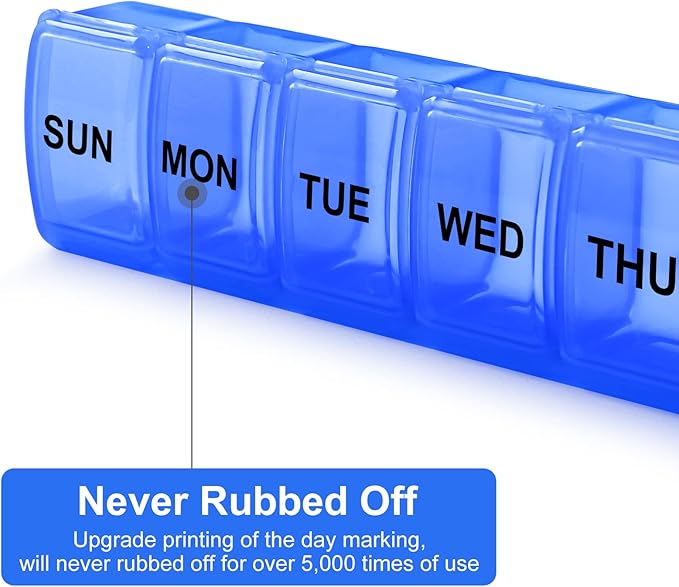 Small Pill Organizer 2 Times a Day, 2 Pack 7 Day Pill Box 1 Time a Day, Travel Friendly Day Night Vitamin Organizer, Weekly Pill Case Container