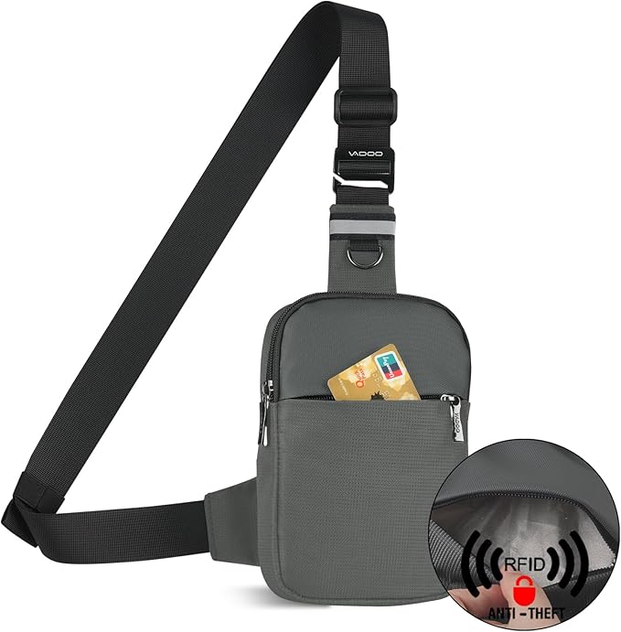 VADOO Crossbody Bags for Women, Mini Lightweight RFID Blocking Sling Men Bag for Phone and Travel (Basic Version- Grey)