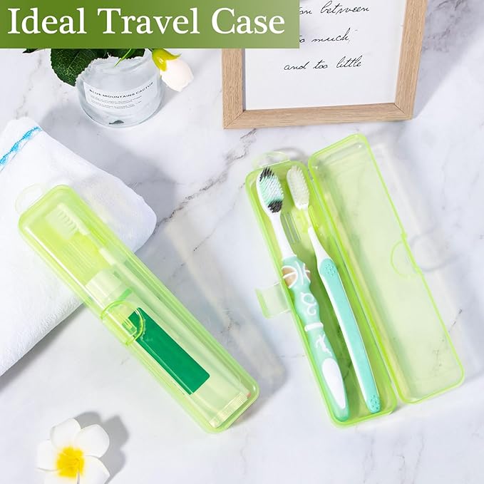 Toothbrush Case Holder 2 Pack, Clear Green Toothbrush Travel Case Travel Size Plastic Toothbrush Holder Toothpaste Storage Container Portable for Traveling, 7.87 x 1.85 x 1.18”