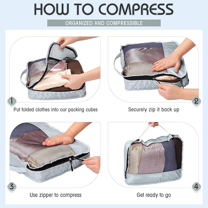 5 Pcs Packing Cubes for Suitcase Large Travel Cubes Carry on Luggage Organizer Bags for Clothes Accessories(S,Gray)