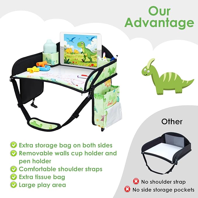Kids Travel Tray, Car Seat Tray for kids Travel, Toddler Road Trip Essentials With Drawing Kit, Toddler Lap Desk Organizer for Car, Carseat Table for Airplane