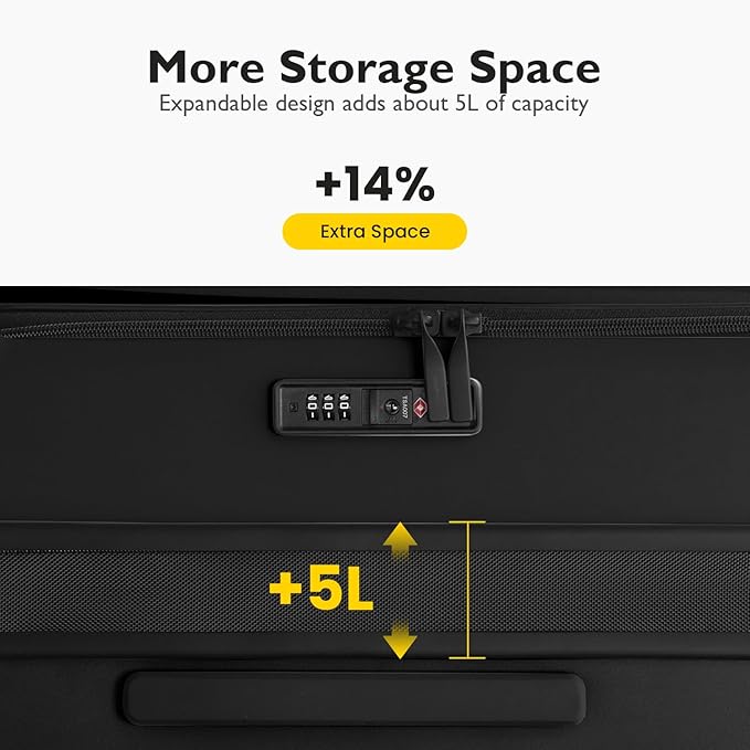 LEVEL8 Top Opening Carry on Luggage Expandable, Large Suitcases with Wheels Airline Approved, Hardside Luggage with Spinner Wheel for Men Women, 20 Inch, Black