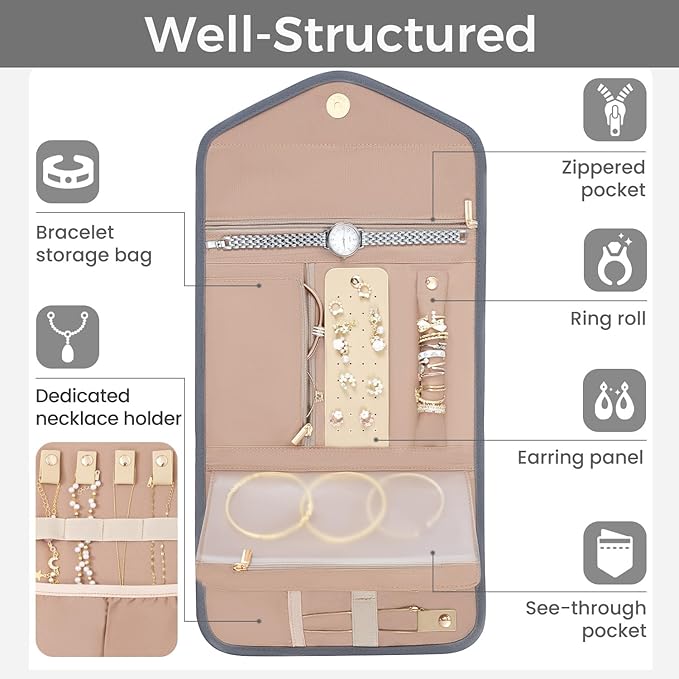 BAGAIL Hanging Toiletry Bag for Women Water-resistant Cosmetic Bag Large Capacity Travel Makeup Organizer for Full-Sized Travel Essentials(Classic+Jewelry Bag, Grey)