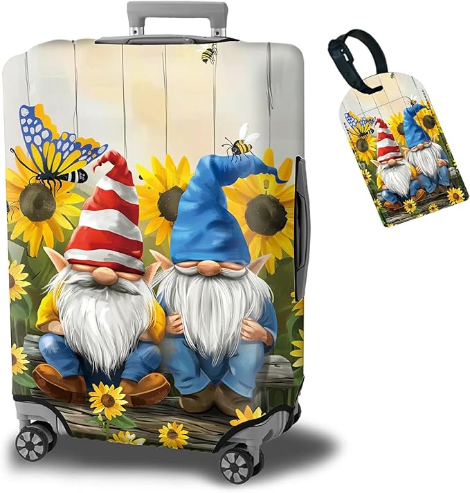 Luggage Cover + Tag, Dwarf Travel Suitcase Protector for 22-24 inch Luggage (M), Dustproof, Anti-Scratch