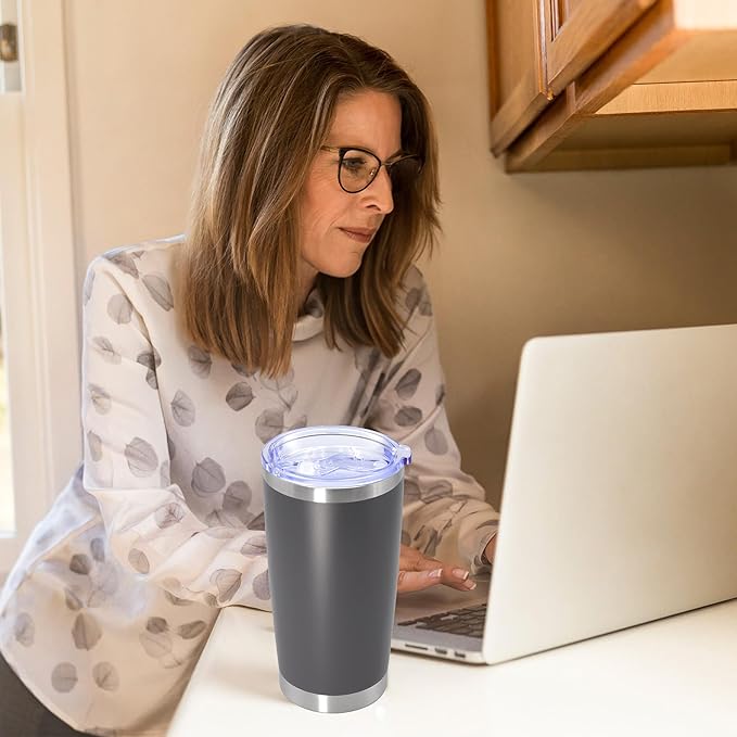 20 oz Tumbler with lid Double Wall Vacuum Insulated Tumblers Stainless Steel Coffee Mug Travel Coffee Tumbler Powder Coated Tumbler Cup Keep Hot&Cold - (Grey 12 Pack)