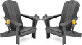 SERWALL Foldable Adirondack Chair Set of 2, HDPE Adirondack Chair with Wood-Texture-Gray