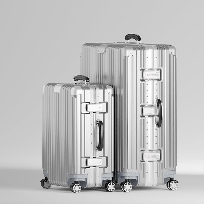 KARGO 20 Inch Carry-On Luggage - Polycarbonate Hard Shell Suitcase with Aluminum Corners, Smooth-Rolling Wheels, Leather Handle, Aluminum Frame Luggage, Zipperless TSA Lock (Silver, 20 Inch Carry-On)