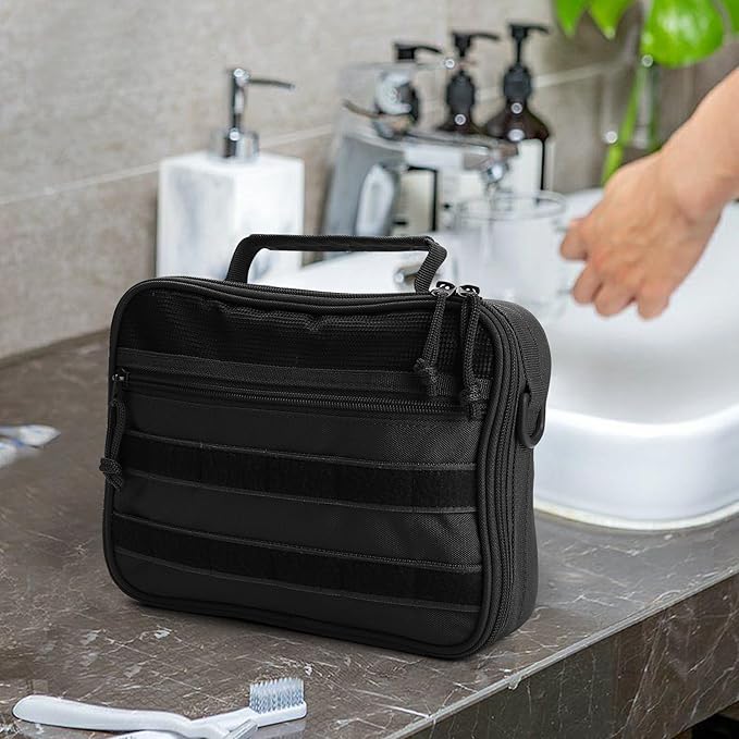 Travel Toiletry Bag for Men and Women, Hanging Travel Toiletries Organizer Dopp Kit, Toiletry Shaving Hygiene Bag, Durable Bathroom Essentials Men's Toiletry Bag for Short Trips & Camping - Black