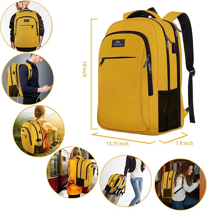 College Backpack, Extra Large TSA Friendly Carry On 17.3 Inch Laptop Backpack with USB Charging Port, Anti Theft Flight Approved Business Work Travel Computer Backpack Bagfor Women Men, Yellow