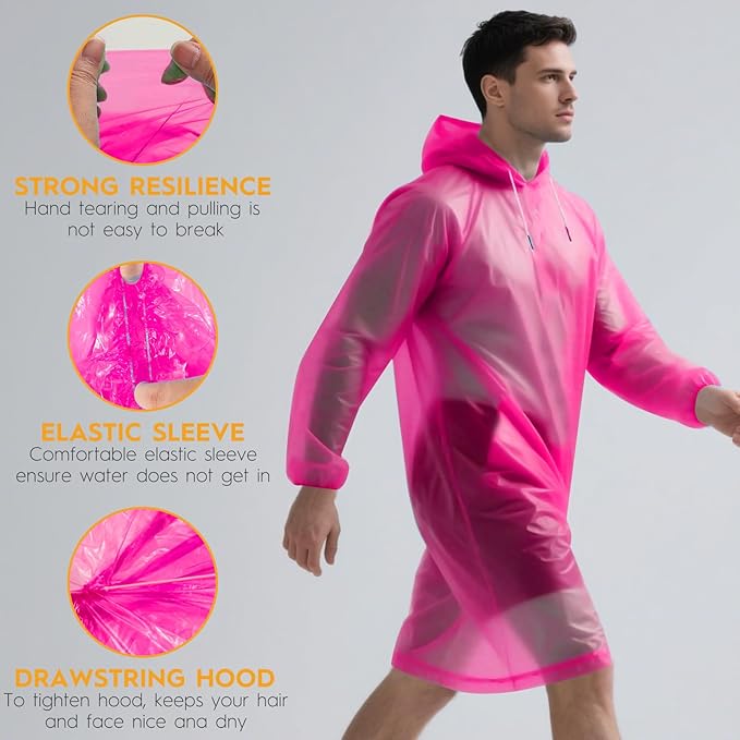 Bruvoalon 6 & 20 Pack Disposable Rain Ponchos for Adults/Youth, Waterproof PE Raincoats with Drawstring, Camping/Emergency