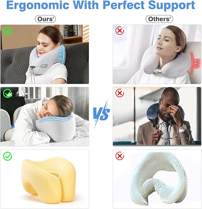 Travel Pillow, Neck Pillow Airplane, Plane Pillow Memory Foam Travel Neck Pillow with 360° Head and Neck Support, Portable Travel Essential Suitable for Airplane, Car, Train, or Bus Trip
