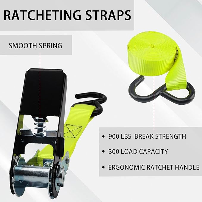 XSTRAP STANDARD Ratchet Tie Down Straps 4 Pk 10 Ft- 300 Lbs Load Cap- 900 Lbs Break Strength-Cargo Straps for UTV, ATV, Pickup,Truck, Moving Appliances, Lawn Equipment, Yellow