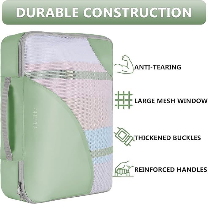 8 Set Packing Cubes for Travel, Anti-Tearing Suitcase Organizer for Luggage with Shoe & Hanging Toiletry Bag,Gifts for Women Mom,OlarHike Vacation Essentials & Accessories for Cruise Ship,Matcha Green