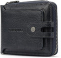 Men's brand buckle driver's license zipper genuine leather wallet, large capacity, multifunctional coin pocket (Bluish grey)