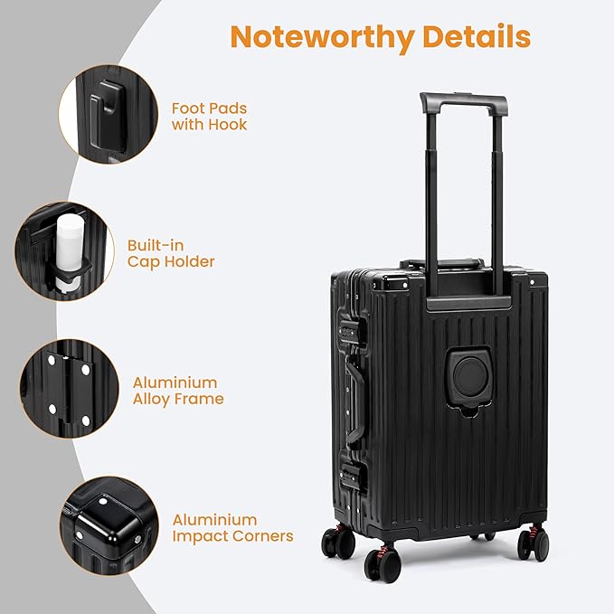 24 Inch Luggage With Spinner Wheels, Aluminum Frame Zipperless Suitcase, PC Lightweight Hard Shell with TSA Lock, Checked Medium Suitcase 24-Inch (Black)