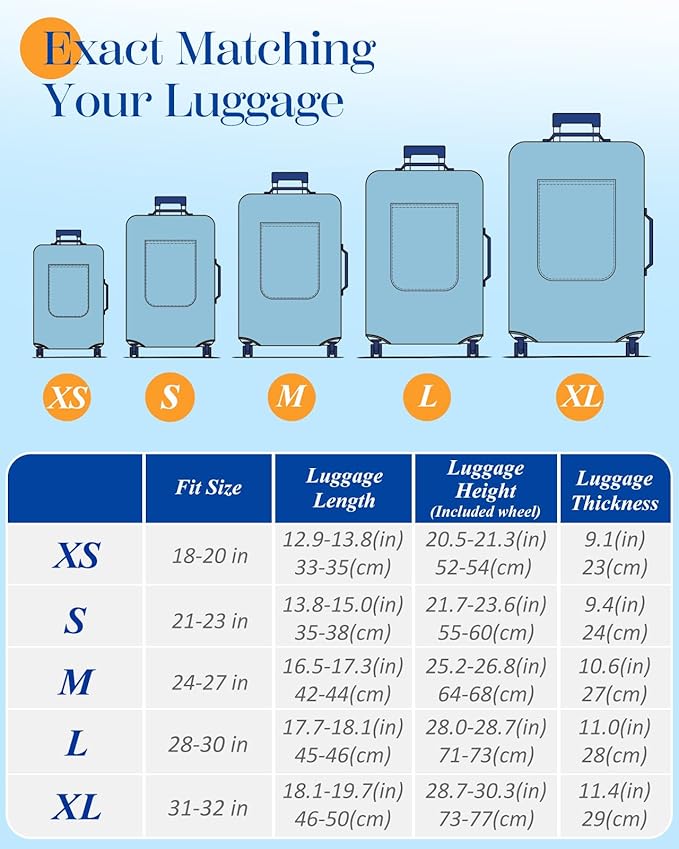 Slohif Luggage Cover for Suitcase Tsa Approved Protector - Luggage Sleeve Large Suit Case Cover Travel Stretch Baggage Case Protective Washable Fit 18-20 Inch Sun XS