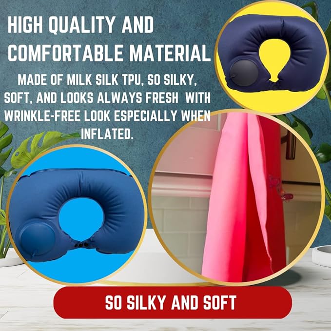 Inflatable Travel Pillows for Airplanes - Neck Pillow Inflatable - Press Pump- Blow up Airplane Pillow -Milk Silk TPU