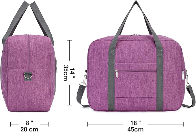 For Spirit Airlines Personal Item Bag 18x14x8 Foldable Travel Duffel Bag Tote Duffle Carry on Luggage for Women and Men 30L (Dark Purple)