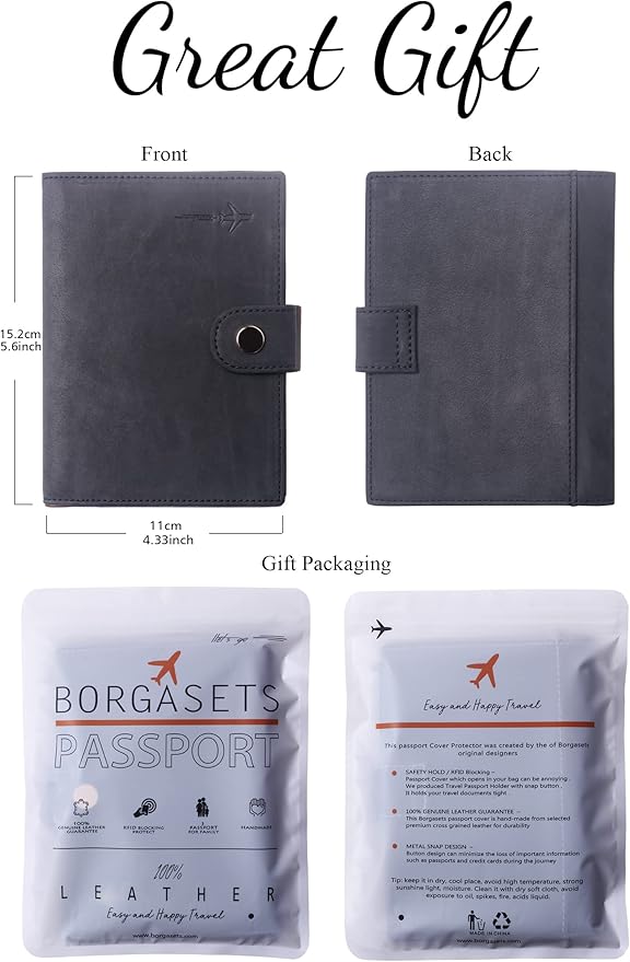 Genuine Leather Passport Case, RFID Passport Cover with Credit Card Holder for Women and Men Family ID Travel