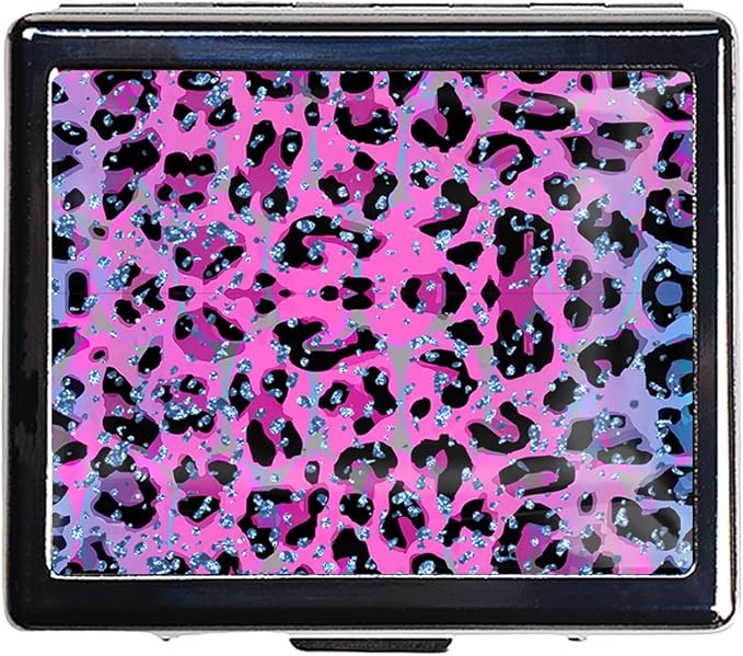 Silver Vintage Pill Box 7 Day Metal Pill Box with Mirror and 8 Compartments Cute Travel Pill Organizer for Purse (Pink Leopard Print)