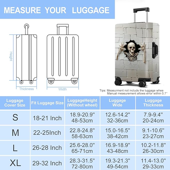 Luggage Cover Washable Suitcase Protector Anti-Scratch,Stretchable Fit for 20-34Inch Luggage Durable Travel Bag Cover with Zipper Closure (Skull, XL(fits 32-34Inch suitcase))