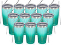 MEWAY 20oz Tumbler 12 Pack Double Wall Vacuum Insulated Travel Glitter Mug Bulk, Stainless Steel Tumblers with Lid and Straw, Powder Coated Coffee Cups for Woman(Gradient Green,Set of 12)