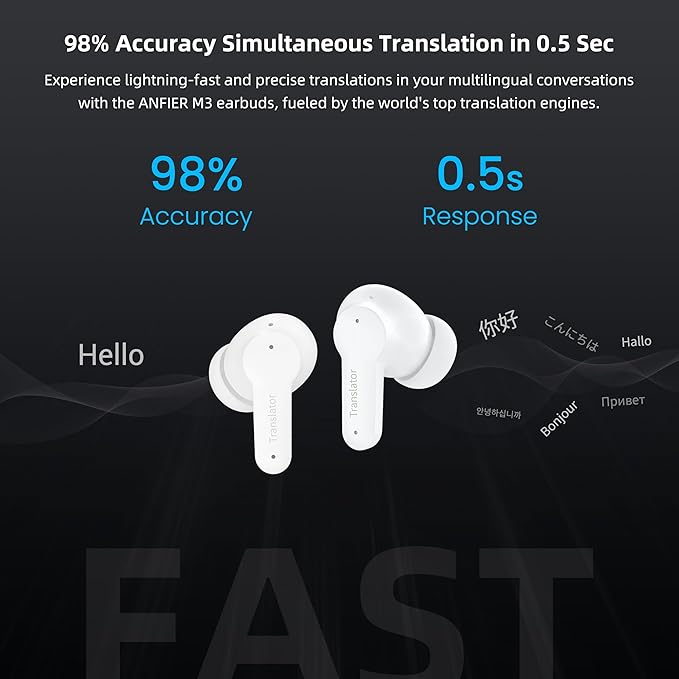 M3 Offline AI Translator Earbuds Support 144 Languages & Accents Translation Two-Way Translation Translator Device AI Translation Earbuds Real Time No Subscription Required