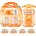 DreamGenius Travel Razors for Women Include 1 Handle and 5 Cartridges, Extra Smooth 5-Blade Travel Essentials Razor with Case for Shaving, Orange