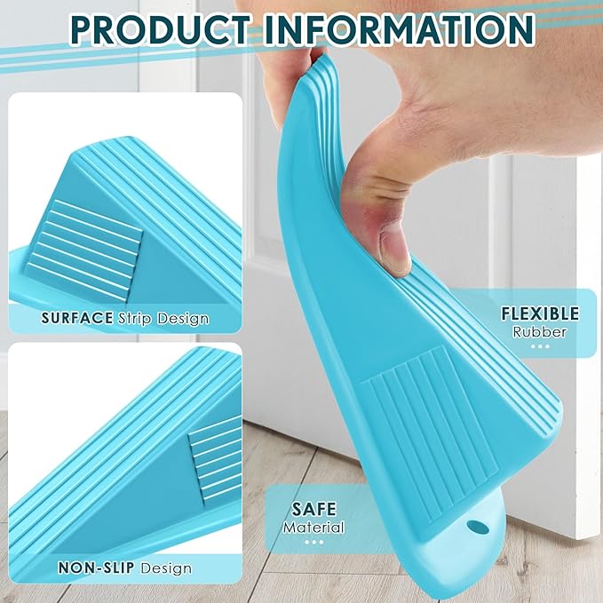 Frienda 8 Pcs Jumbo Door Stoppers Heavy Duty Door Stopper Tall up to 2inch Tall Wedge TPR Large Wedge Stackable Big Rubber Doorstop for Hotel Carpet Hardwood Concrete and Tile (Blue)