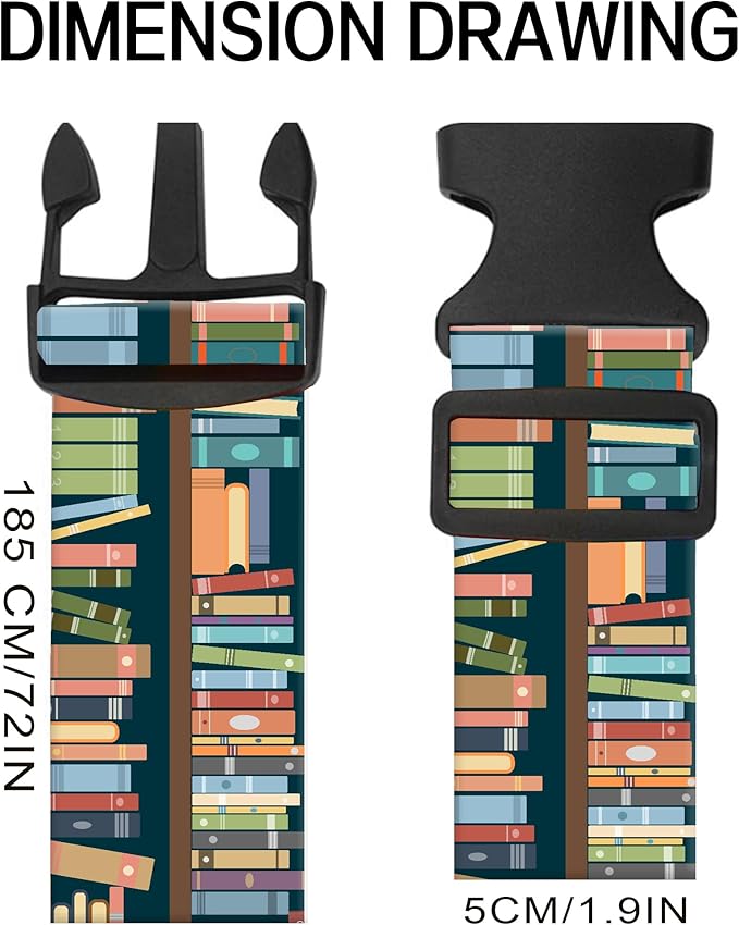Luggage Straps for Suitcases, Adjustable Travel Belt, Durable Wide Luggage Strap, Cute Suitcase Strap Identifiers with Buckle, Bag Straps for Luggage, Cute Book Pattern