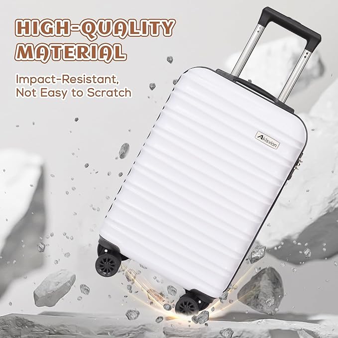 Carry on luggage 20 In suitcase with Spinner Wheels ABS & PC Hardside Luggage（Off white）