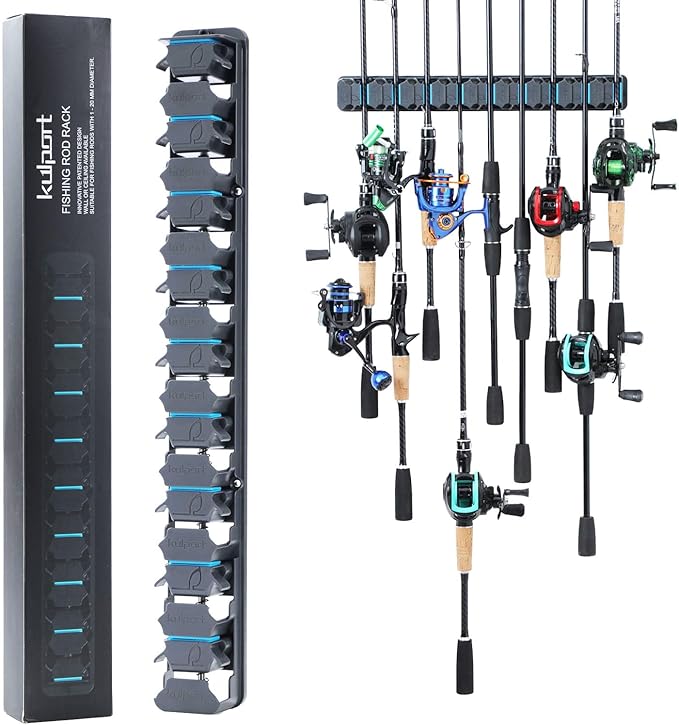 Fishing Rod Holder, Wall-Mounted Fishing Rod Rack, Vertical Fishing Pole Holder Holds Up to 9 Rods or Combos, Fishing Rod Rack for Garage Organization System & Fits Most Rods