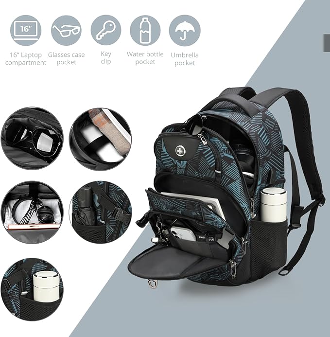 Swissdigital Laptop Backpack with USB Charging Port, Travel Backpack Fits 15.6 inches Computer, 31L Backpack for Men, Dark Green | SD803