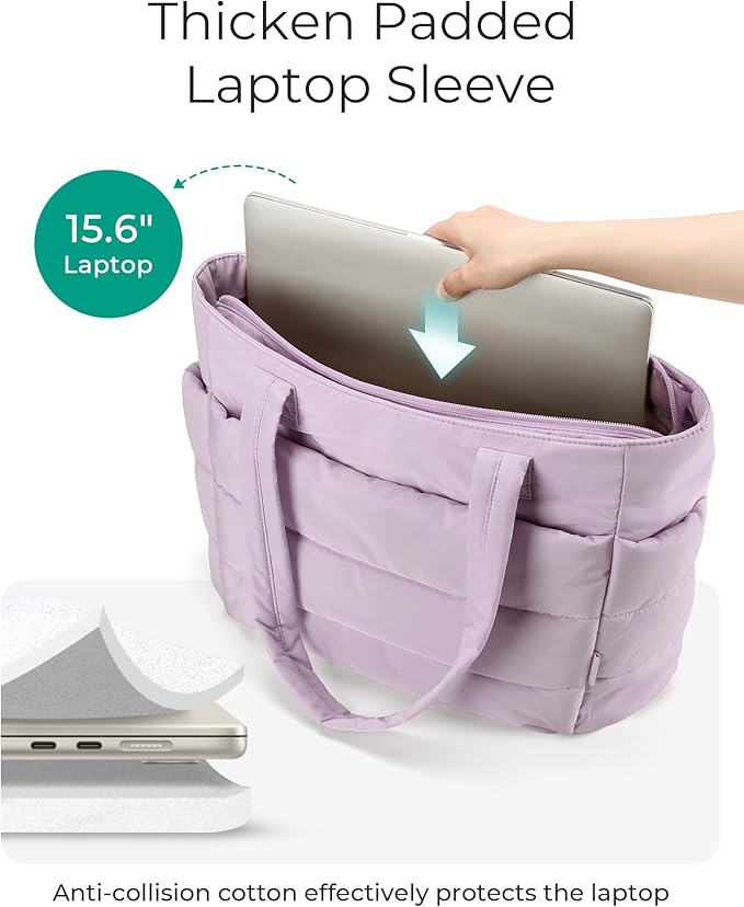 BAGSMART Tote Bag for Women, Lightweight Puffy Tote Bag with Compartments Shoulder Bag Handbag for Travel, Work, Gym,
