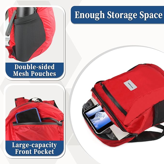 Hiking Daypack - Lightweight & Water-Resistant Portable Backpack for Travel, Camping, Outdoor Adventures(25L, red)