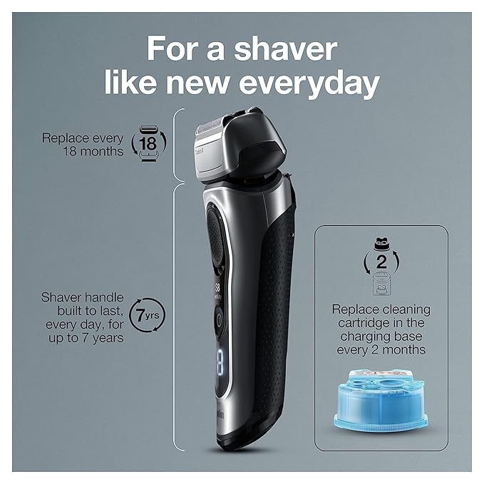 Braun Electric Razor for Men, Series 8 8467cc Electric Foil Shaver with Precision Beard Trimmer, Cleaning & Charging SmartCare Center, Galvano Silver