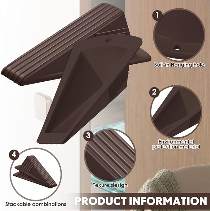 Frienda 8 Pcs Jumbo Door Stoppers Heavy Duty Door Stopper Tall up to 2inch Tall Wedge TPR Large Wedge Stackable Big Rubber Doorstop for Hotel Carpet Hardwood Concrete and Tile (Coffee)