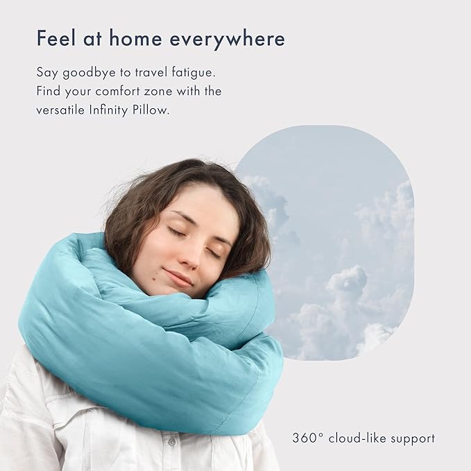 Huzi Infinity Pillow - Travel Neck Pillow - Versatile Soft 360 Support Scarf - Machine Washable - Home Travel Flight Road Trips Airplane Sleeping (Airy Blue)