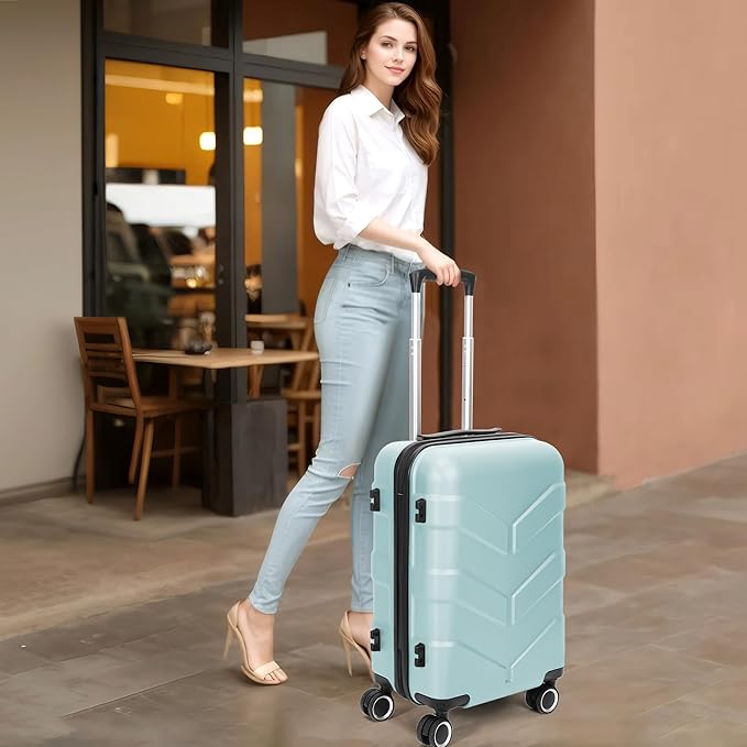 Hardside Carry On Luggage 22x14x9 Airline Approved with Spinner Wheels, Lightweight 20-inch Carry-On Suitcase for Men & Women, Green