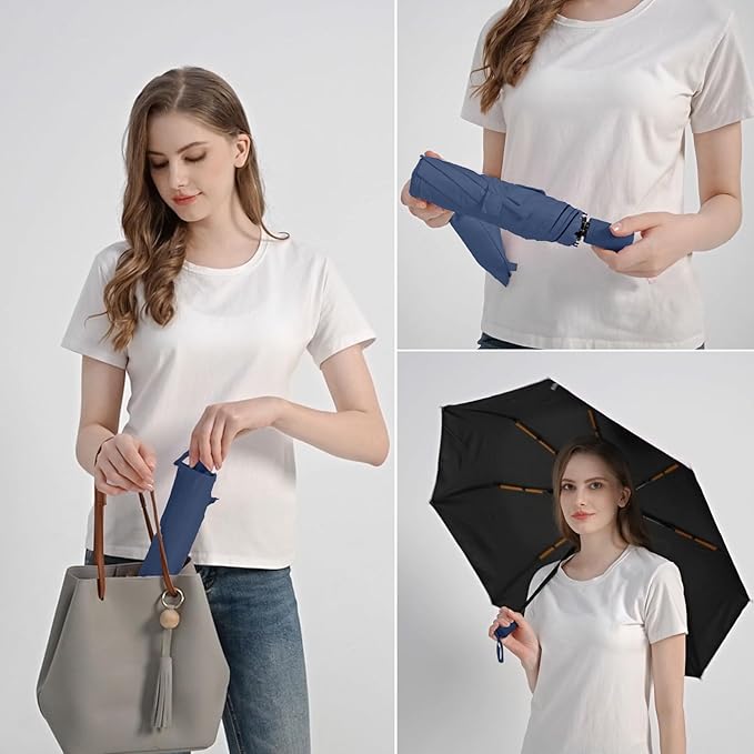 BAODINI Small UV Protection Travel Umbrella Compact for Rain and Sun UPF 50+ 41 inch Portable Umbrella for Women and Men