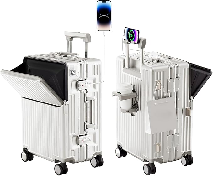 Hard Shell Luggage 24 Inch Travel Luggage, Carry-On Luggage Spinner TSA with Lid, PC+ABS Aluminum Frame，Lightweight Travel Luggage 20'' 24'' 26''Carry-On (upgraded white, 24 inch)