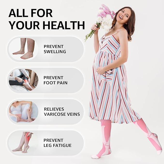 Kickticks 4 Pairs Compression Socks for Woman & Man Unisex 20-30mmHg Knee high Plus Size Wide Calves for Flying Running…