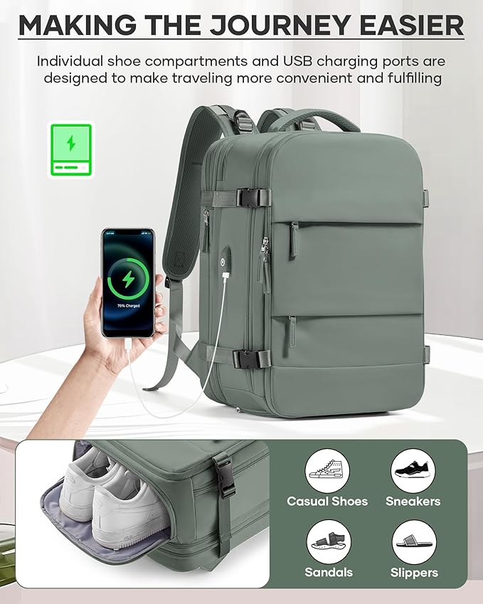 Vacuum Backpack With Vacuum Compression,Expanded Travel Laptop Backpacks For Women Men,Carry On Backpack Vacpack Backpacks With Pump Seal Packing, Personal Item Travel Bag Olive Green