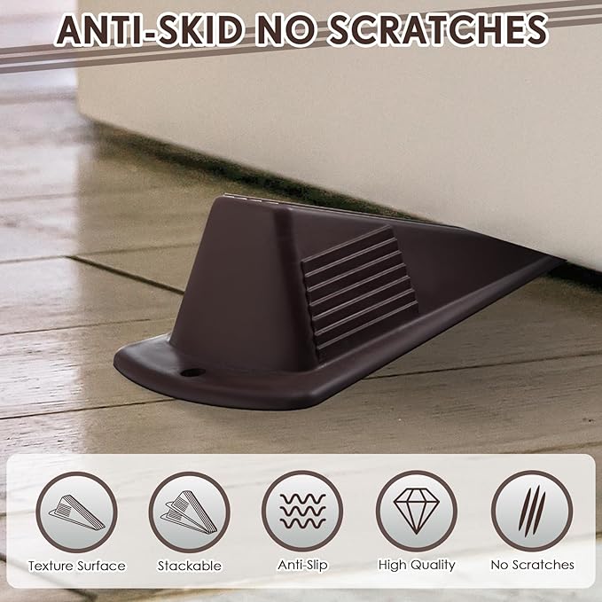 Frienda 8 Pcs Jumbo Door Stoppers Heavy Duty Door Stopper Tall up to 2inch Tall Wedge TPR Large Wedge Stackable Big Rubber Doorstop for Hotel Carpet Hardwood Concrete and Tile (Coffee)