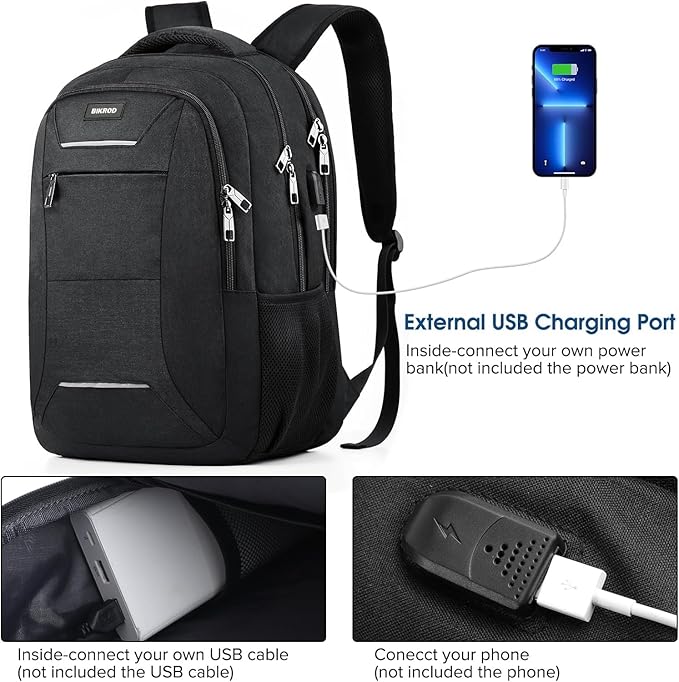 Travel Laptop Backpack for Men and Women, 17 Inch Large School Backpacks for Teens, Business Anti Theft Durable Back Pack, Water Resistant Computer Bag with USB Charging Port, Black