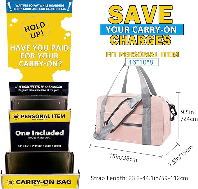 15 Inch Small Carry On Bags for Airplanes Spirit Airlines Personal Item Bag Underseat Foldable Travel Duffle Gym Bags for Women Men(20L,Pink)