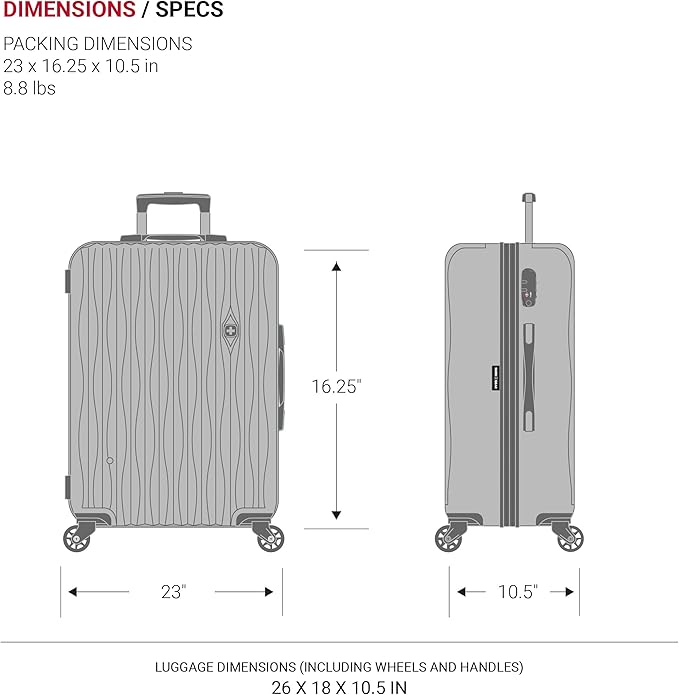 SwissGear 7272 Energie Expandable Hardside Luggage With Spinner Wheels and TSA Lock, Black, Checked-Medium 24-Inch