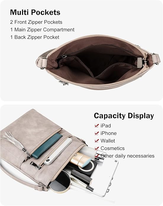 MASINTOR Crossbody Purses for Women, Multi Pocket Casual Crossbody Bag, Adjustable Strap Shoulder Bag with Tassel