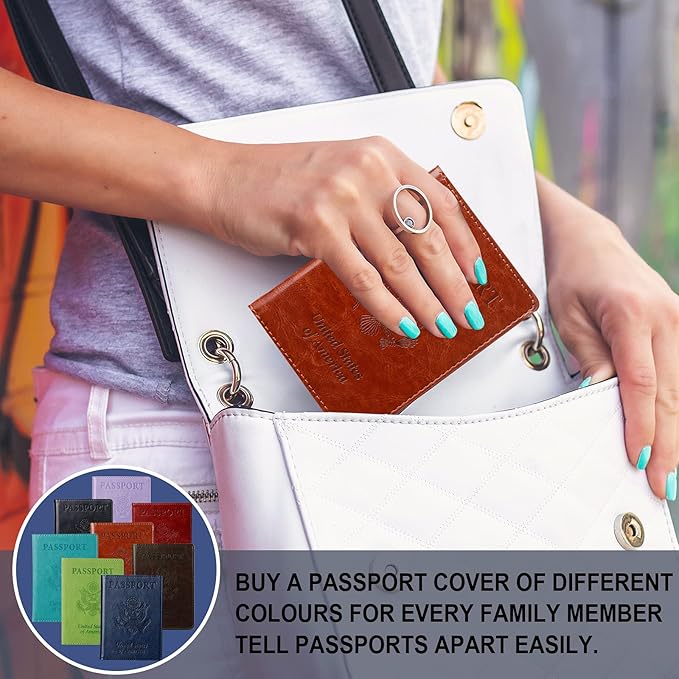 TIGARI Passport Holder for Travel Women Men, PU Leather Passport Wallet Cover Case Sleeve, Waterproof Protected Document Organizer, Family Vacation Plane Cruise Travel Essentials-Brown